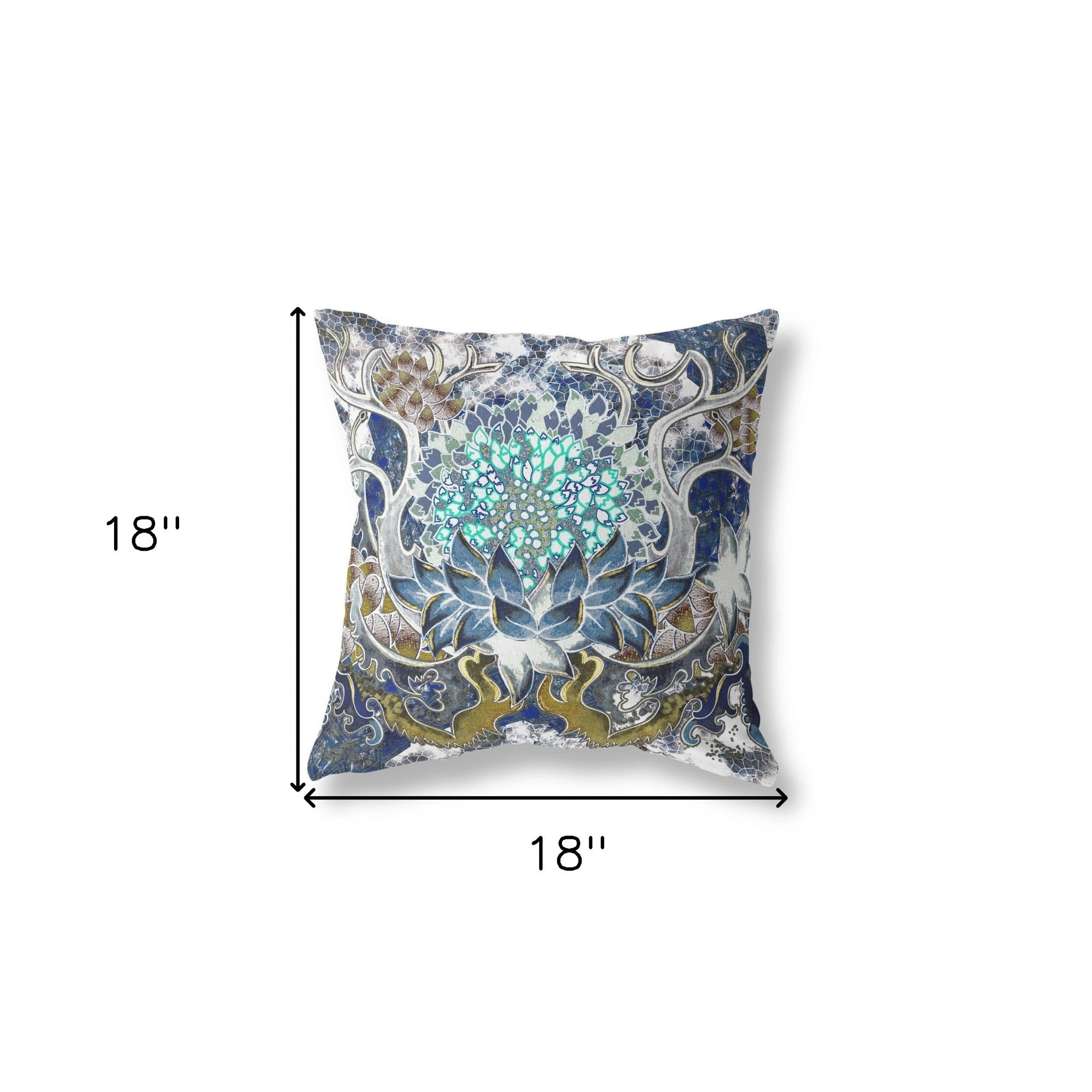 18"x18" Blue White Green Zippered Broadcloth Geometric Throw Pillow