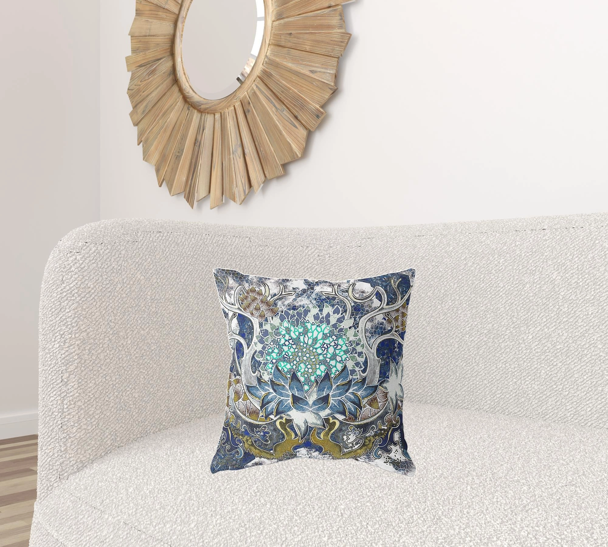 18"x18" Blue White Green Zippered Broadcloth Geometric Throw Pillow