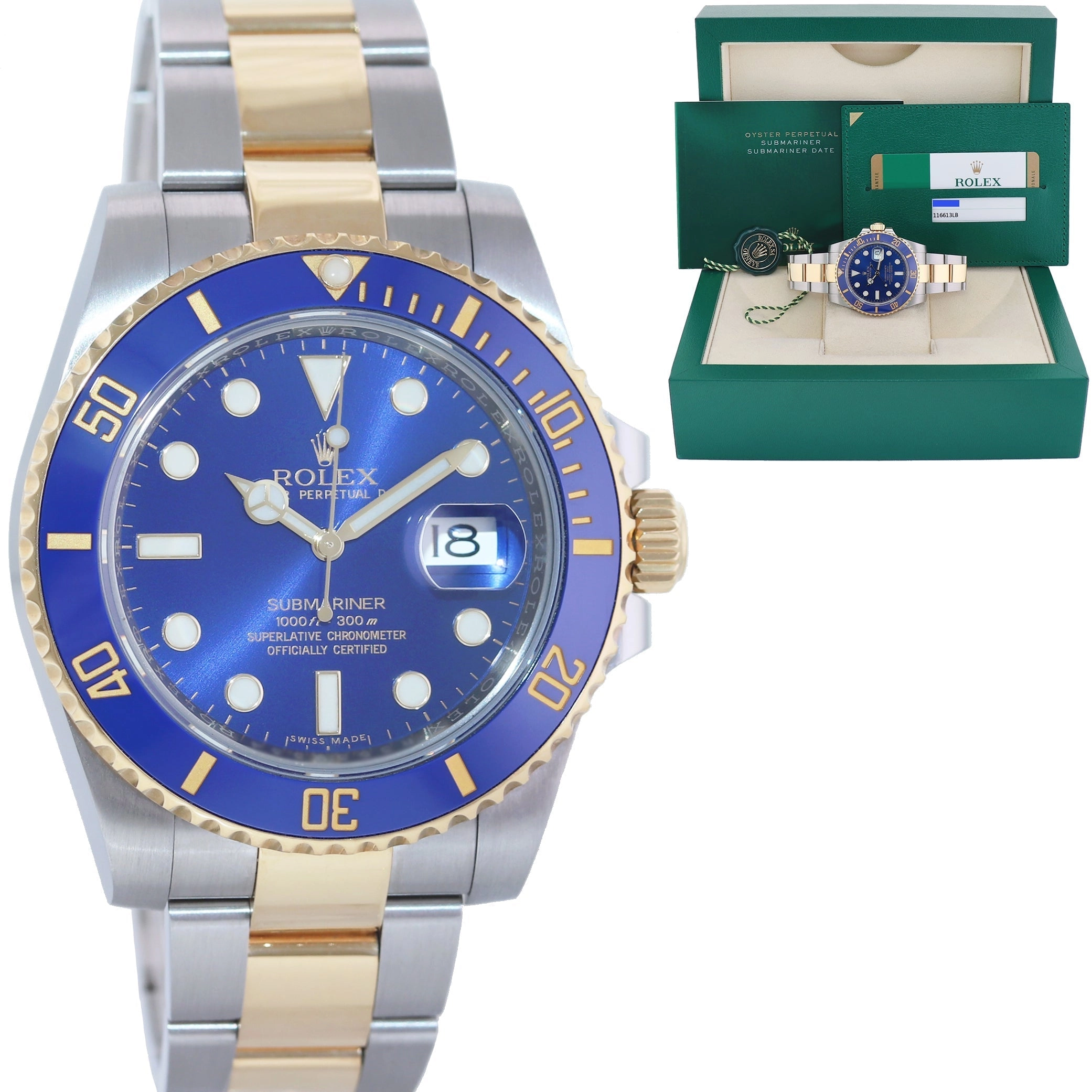 2019 MINT PAPERS Rolex Submariner Blue Ceramic 116613LB Two Tone Gold Watch Box
