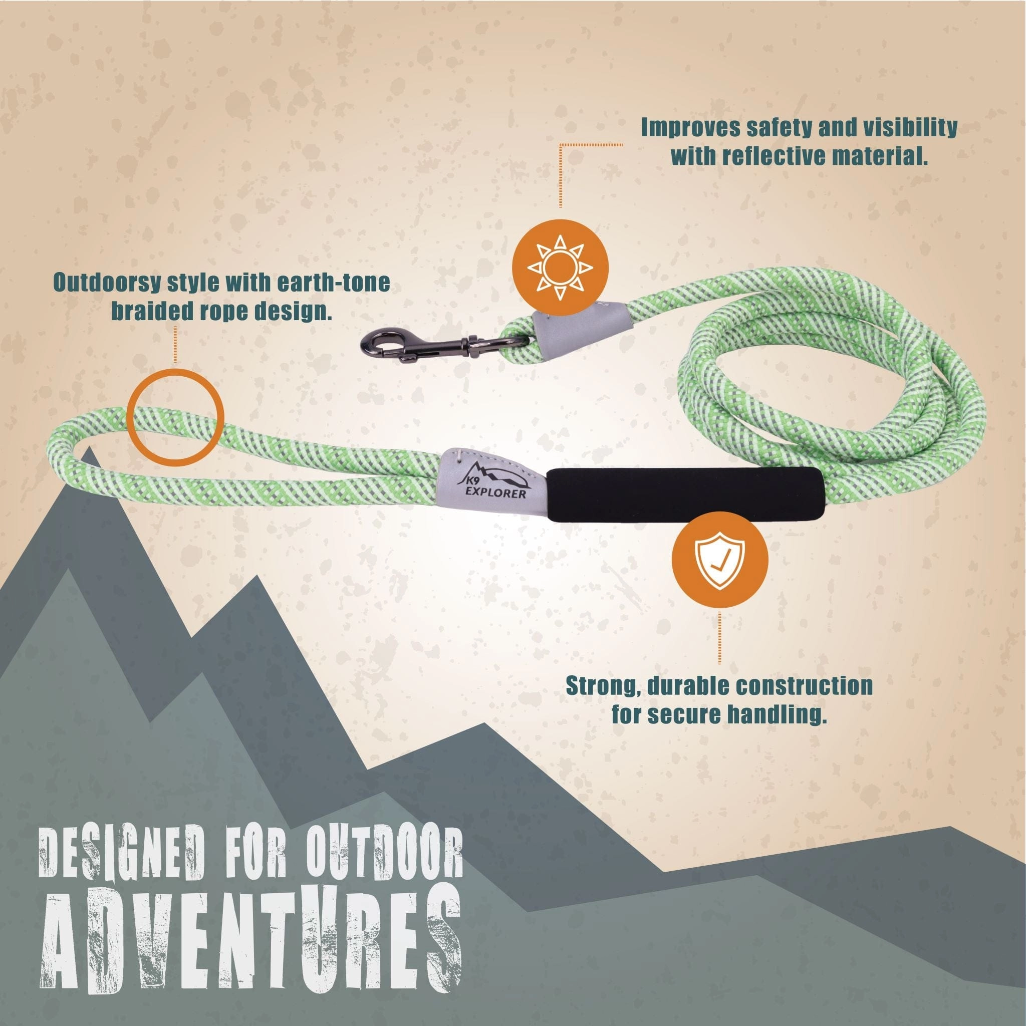 Coastal Pet Products Ocean K9 Explorer Brights Reflective Braided Rope Snap Leash