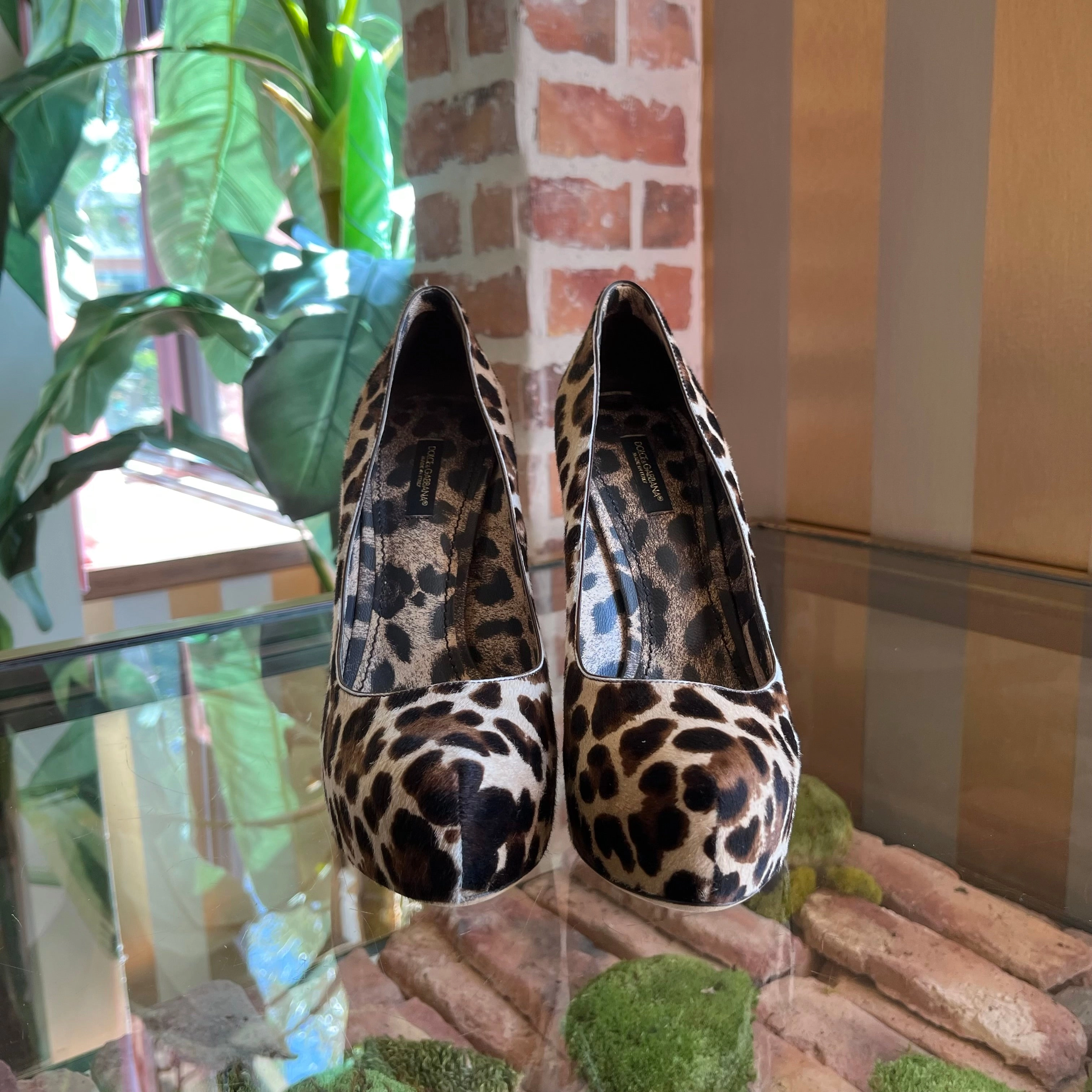 DOLCE&GABBANA Leopard Pony Hair Platform Pumps SZ38.5(8.5US) TS3921