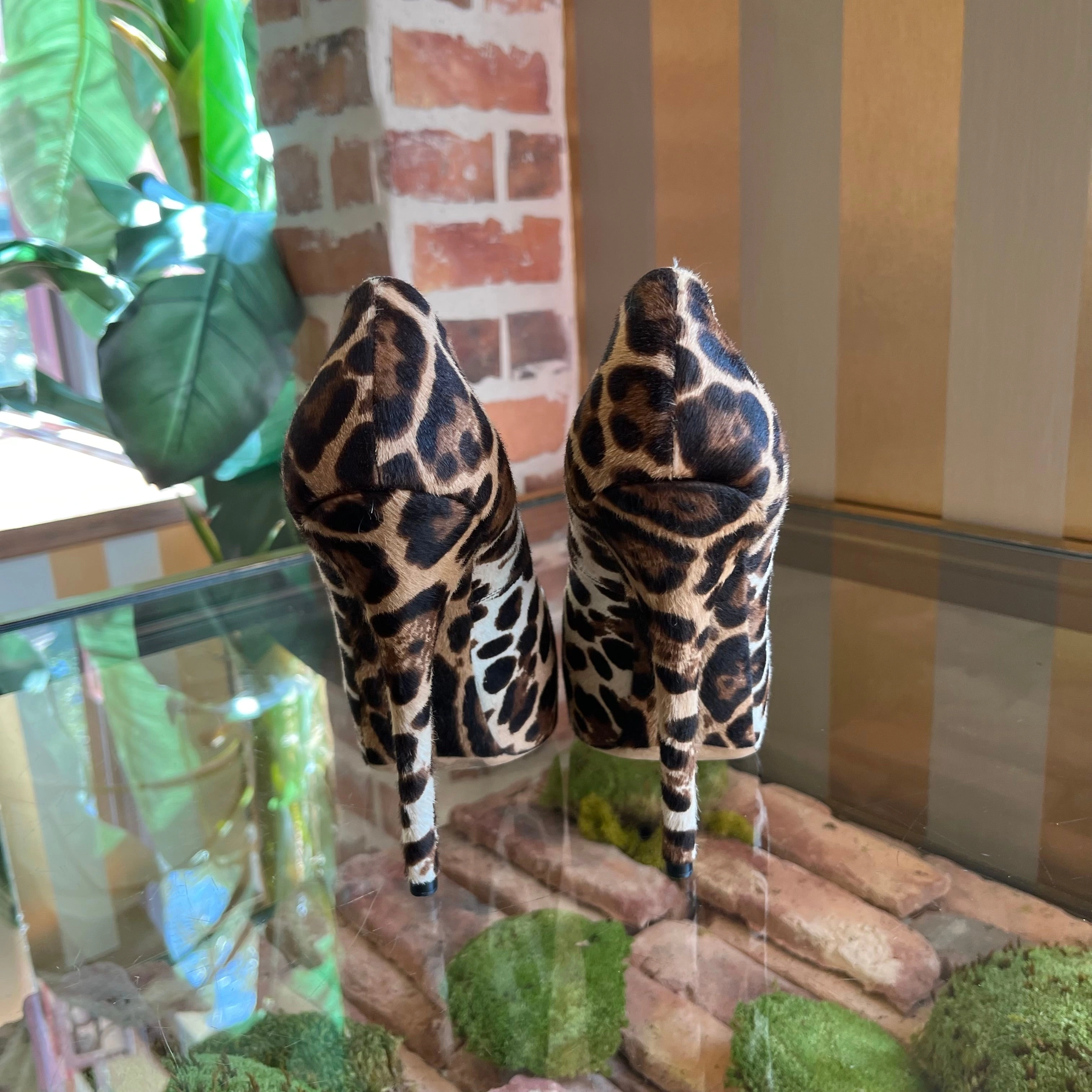 DOLCE&GABBANA Leopard Pony Hair Platform Pumps SZ38.5(8.5US) TS3921