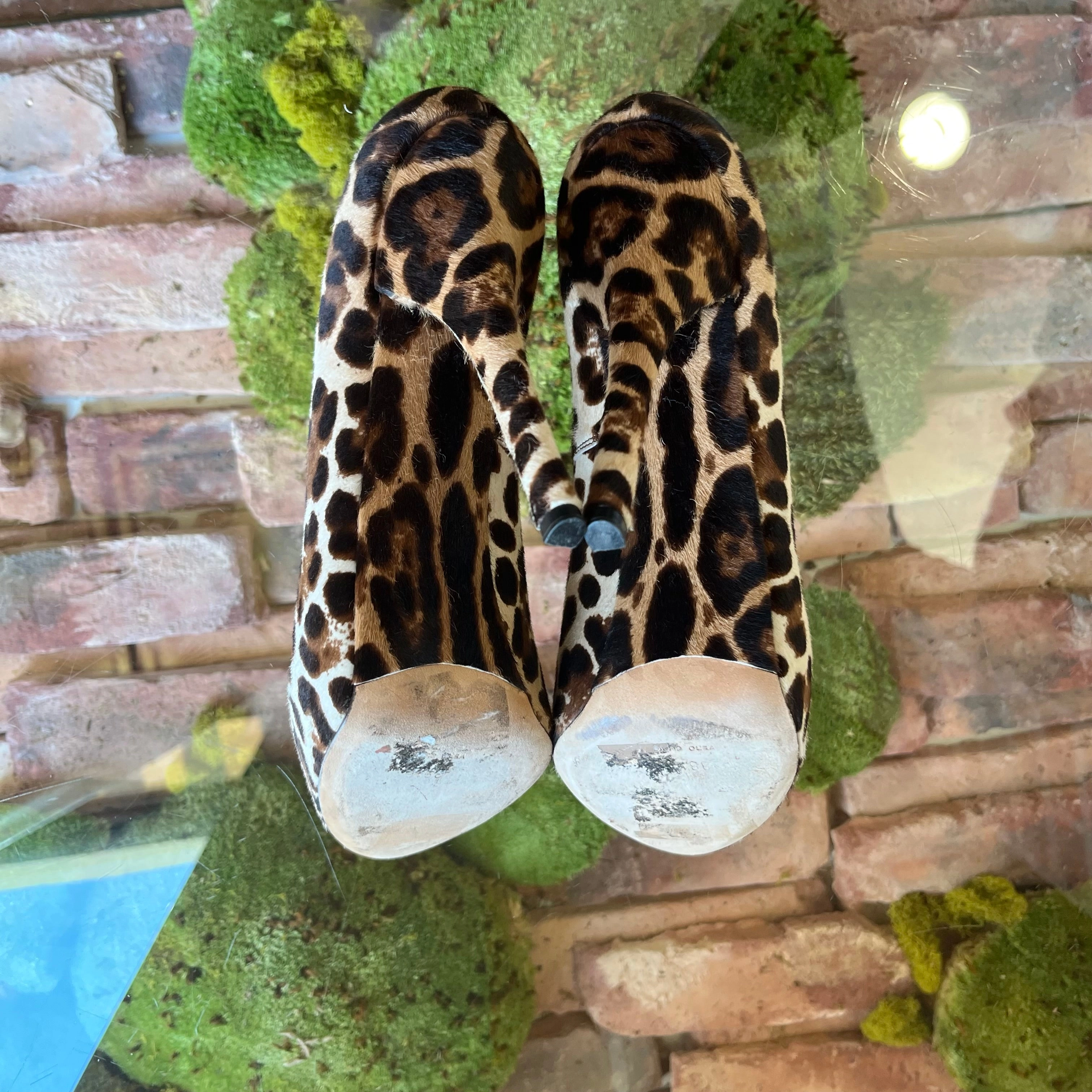 DOLCE&GABBANA Leopard Pony Hair Platform Pumps SZ38.5(8.5US) TS3921