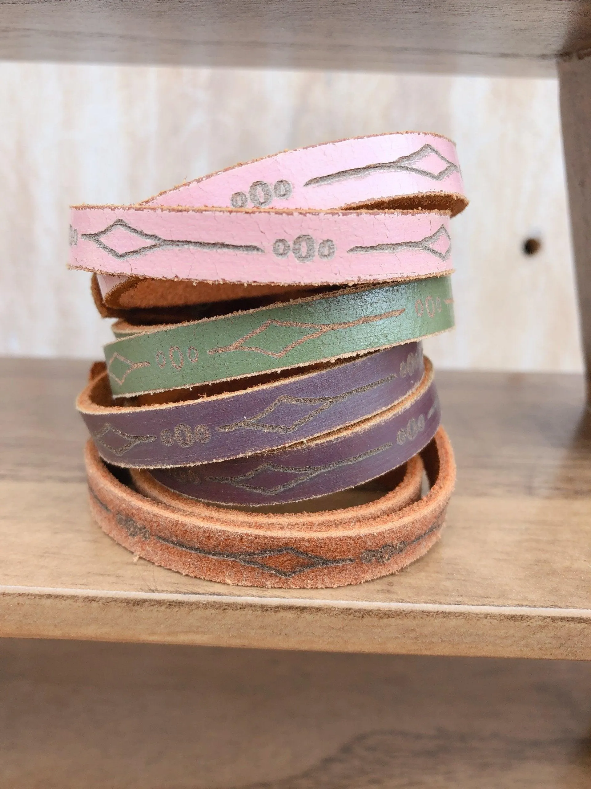Double Wrap Laser Diamond Leather Bracelet