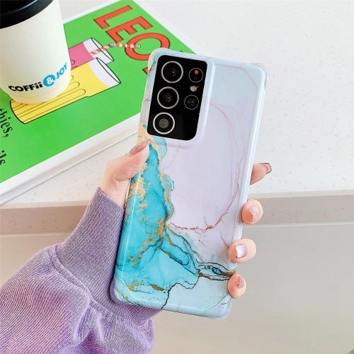 For Samsung Galaxy Note20 Four Corners Anti-Shattering Flow Gold Marble IMD Phone Back Cover Case