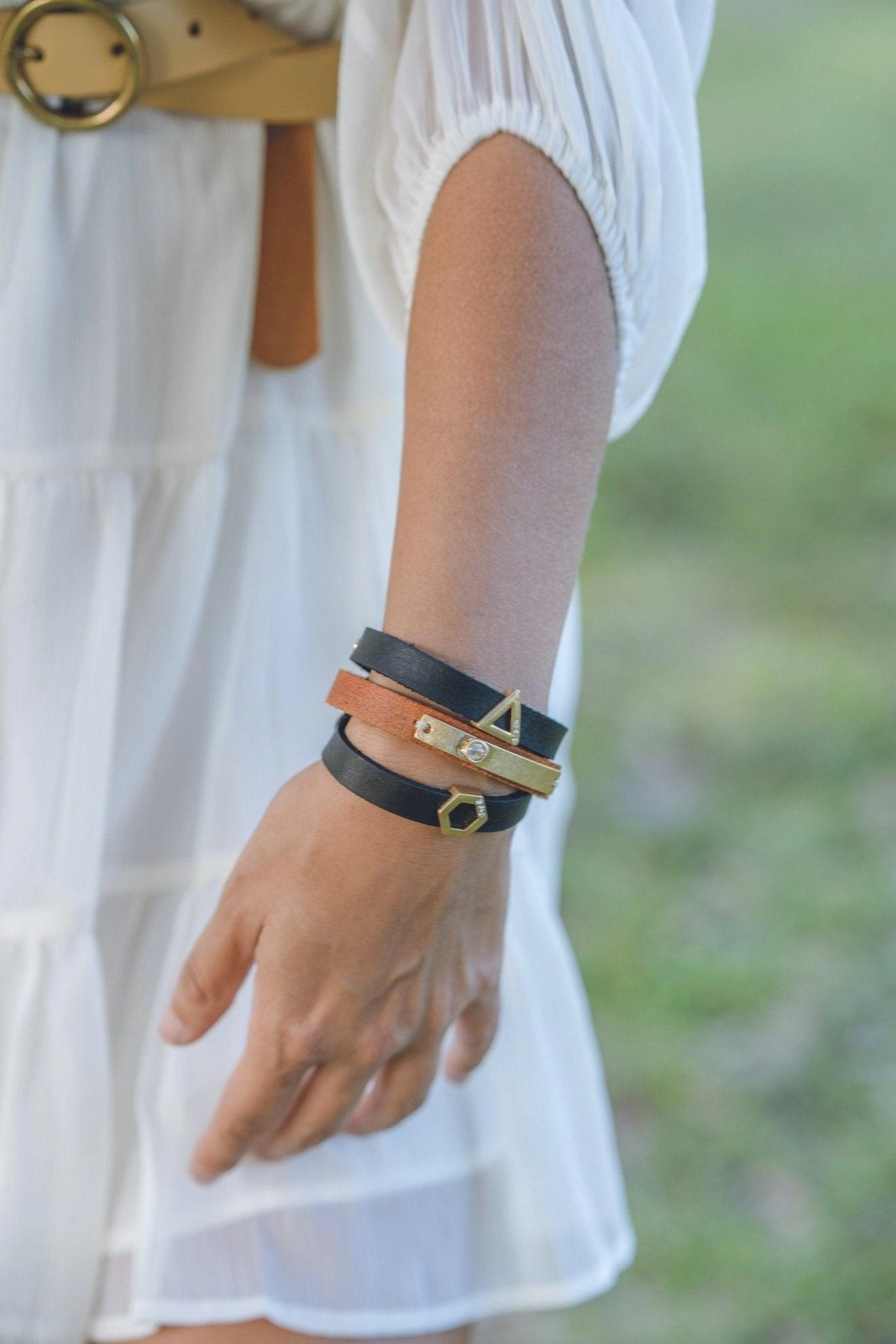 Golden Hexagon Leather Strap