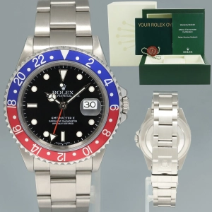 MINT 1999 Rolex GMT-Master II 2 Pepsi Blue Red Steel 16710 Black Dial Watch Box