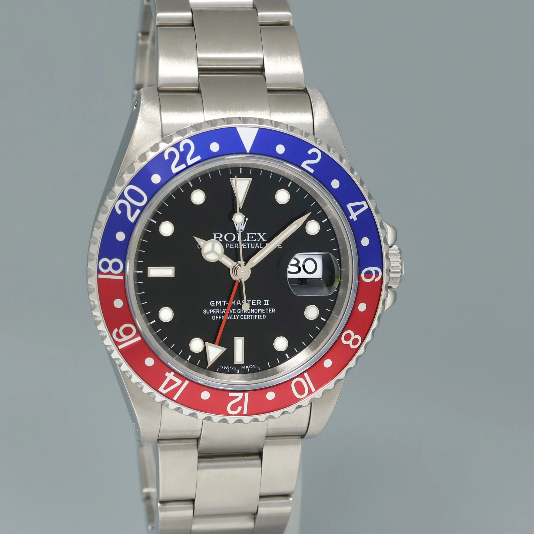 MINT 1999 Rolex GMT-Master II 2 Pepsi Blue Red Steel 16710 Black Dial Watch Box