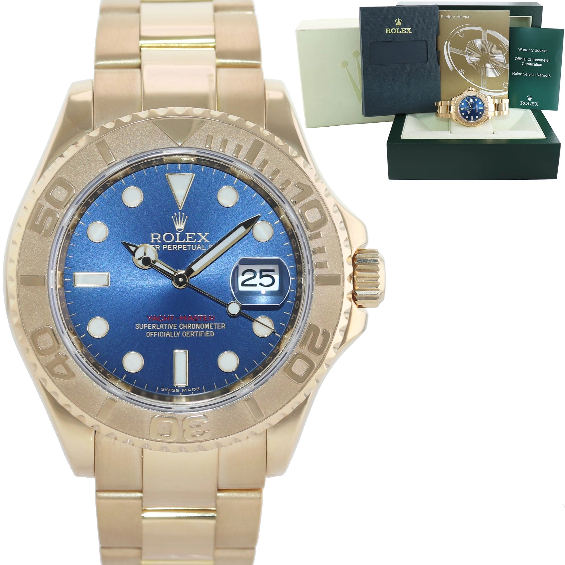 MINT 2009 Rolex Yacht-Master Yellow Gold 16628 40mm Blue Watch Box
