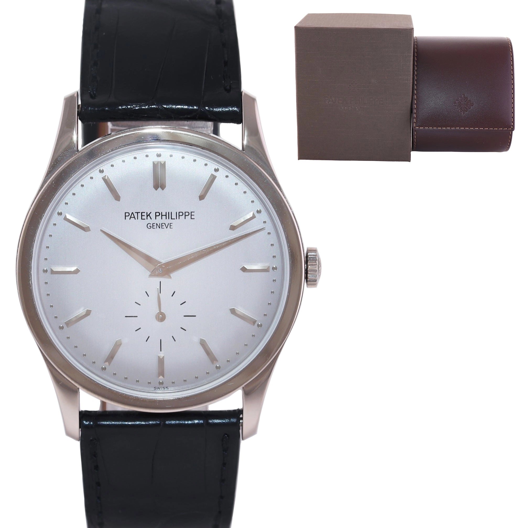 MINT Patek Philippe 5196G 37mm 18k White Gold Calatrava Black Leather Watch Box