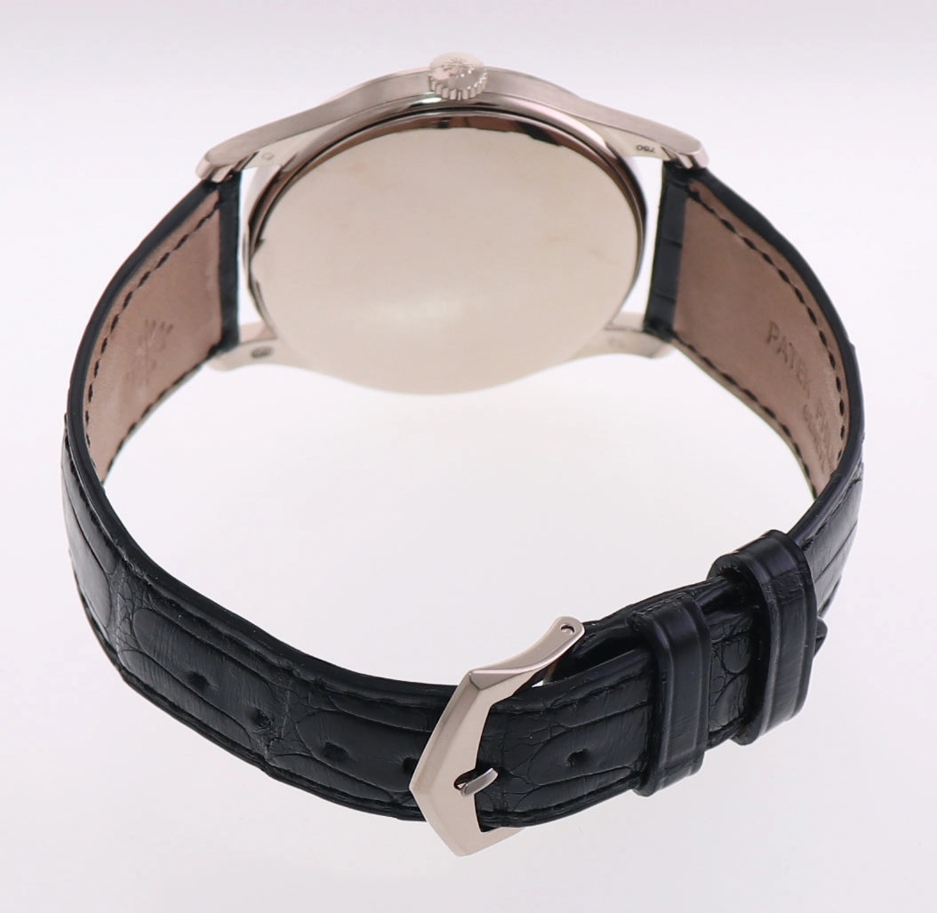MINT Patek Philippe 5196G 37mm 18k White Gold Calatrava Black Leather Watch Box