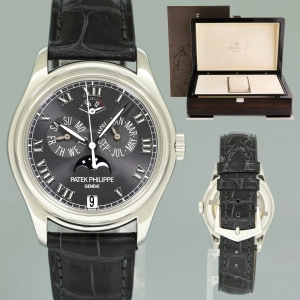 MINT Patek Philippe Platinum Annual Calendar Moonphase 5056P Grey Roman Watch Box