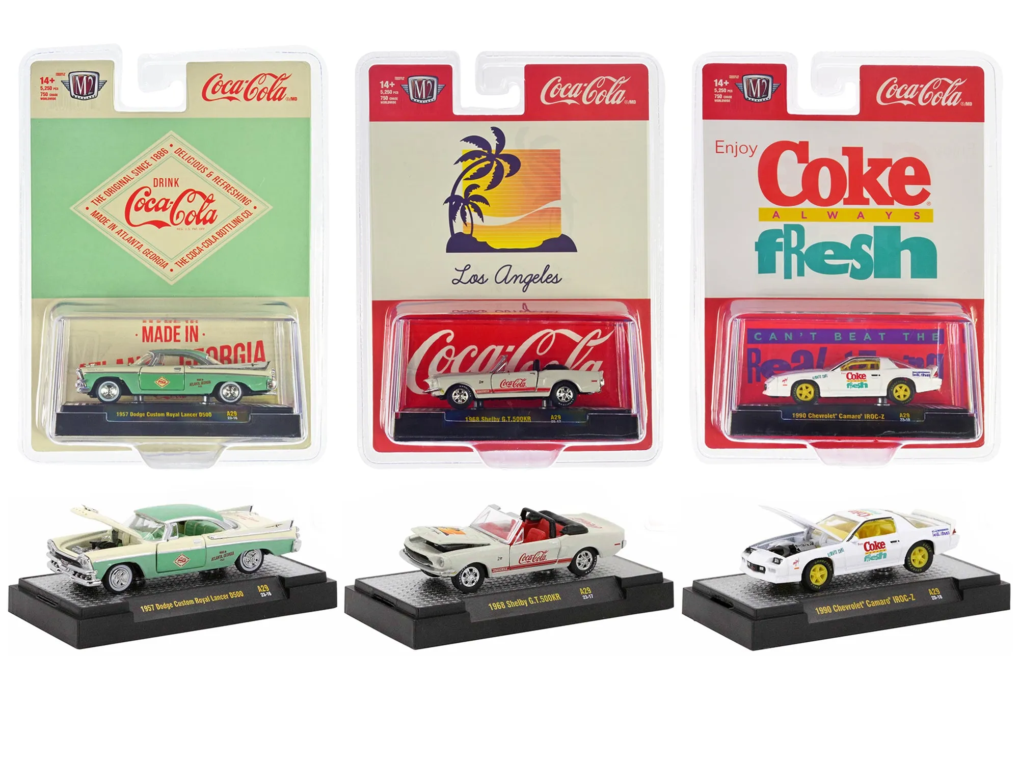 "Coca-Cola" Set of 3 pieces Release 29 Limited Edition to 5250 pieces Worldwide 1/64 Diecast Model Cars by M2 Machines