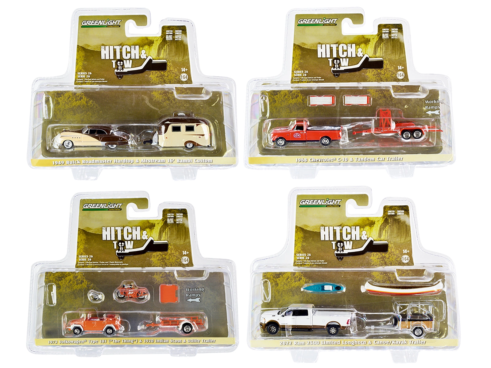 "Hitch & Tow" Set of 4 pieces Series 26 1/64 Diecast Model Cars by Greenlight