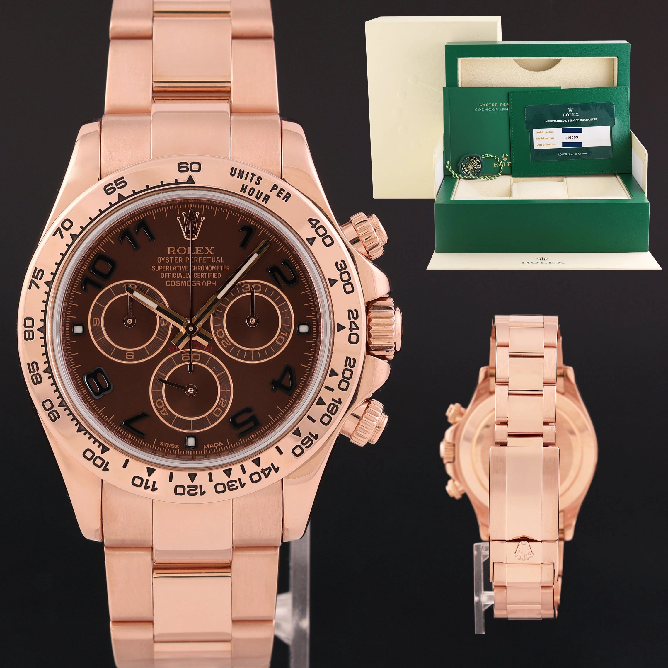 RSC PAPERS Rolex Daytona Chrono Rose Gold Chocolate Arabic 116505 Chrono Watch