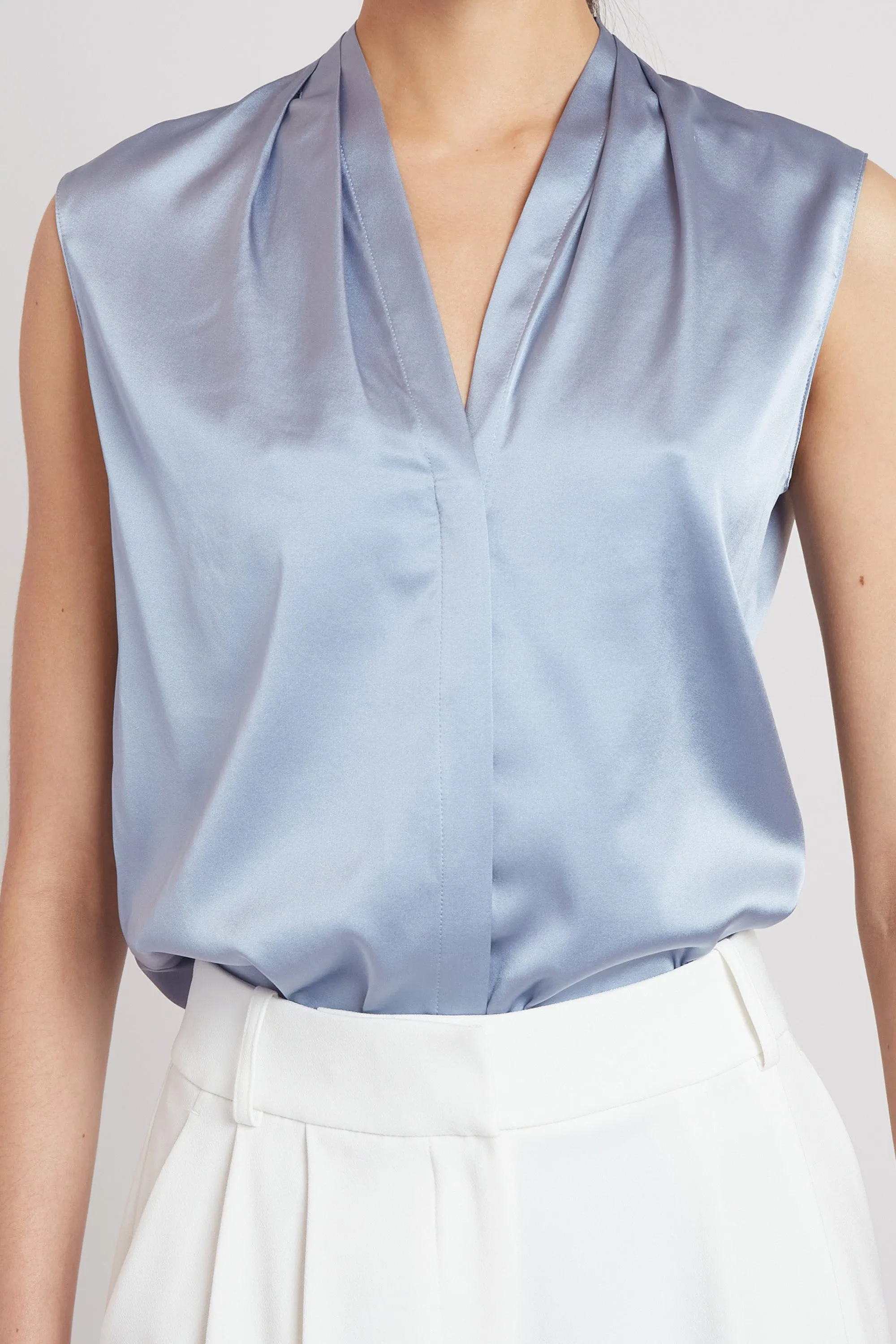 Sleeveless Silk Button Down Shirt