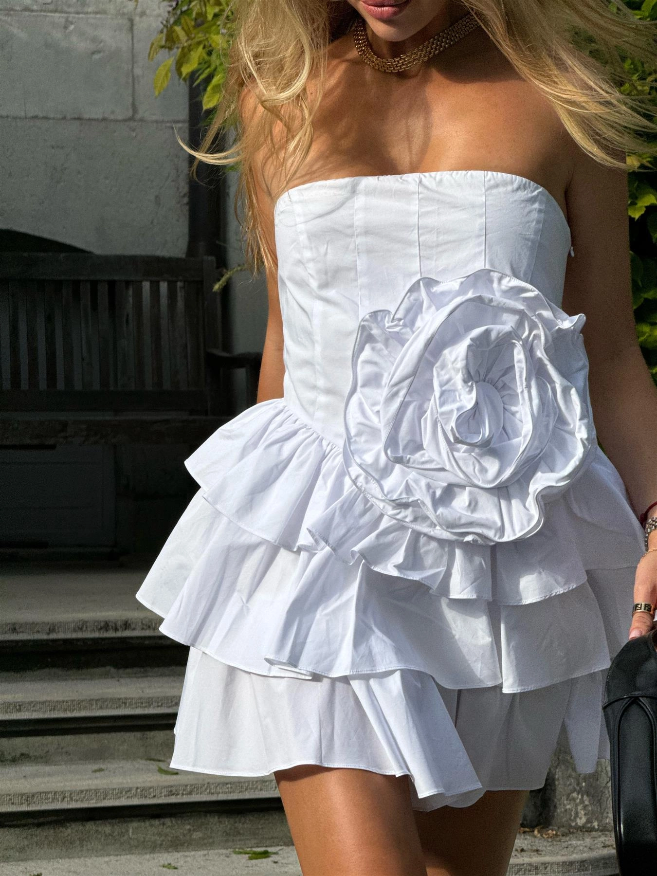 White Frill Layered Mini-Dress