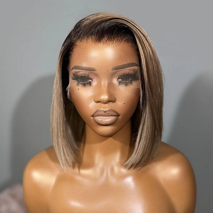 WOWANGEL 13X4 Ash Grey Ombre Skinlike Real HD Lace Full Frontal Wig Straight BOB