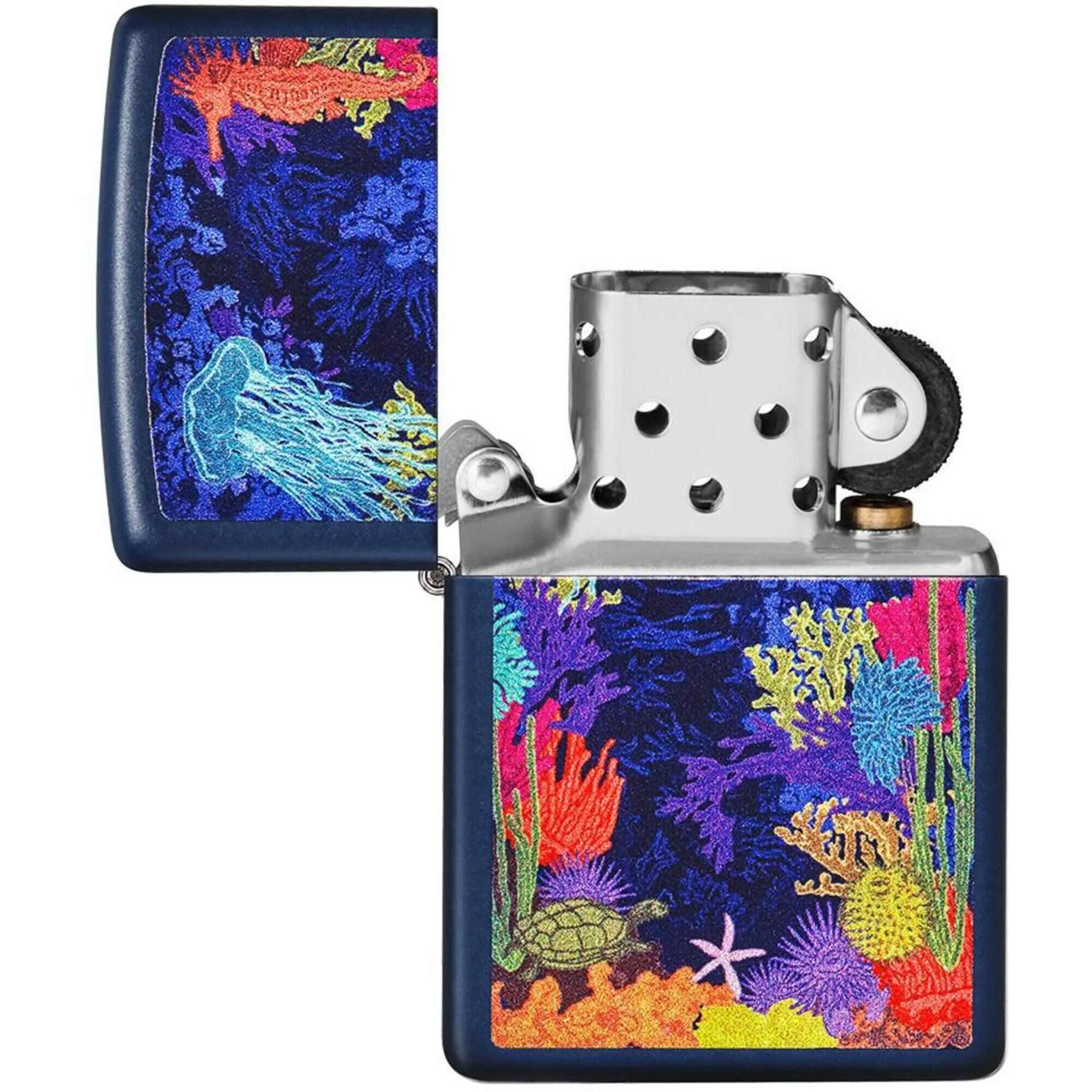 Zippo Windproof Pocket Lighter - Sea Life Design Navy Matte Metal | 49409