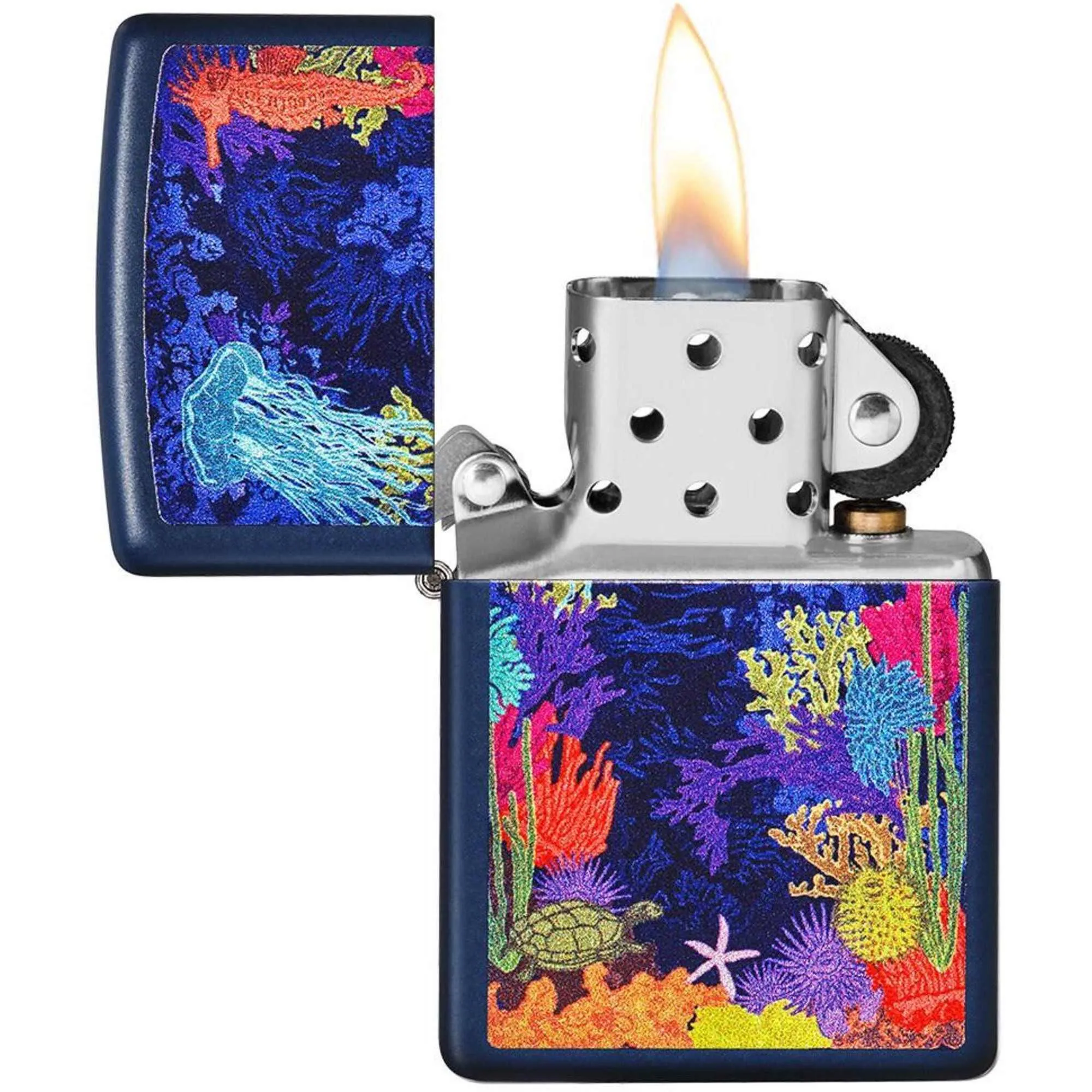 Zippo Windproof Pocket Lighter - Sea Life Design Navy Matte Metal | 49409