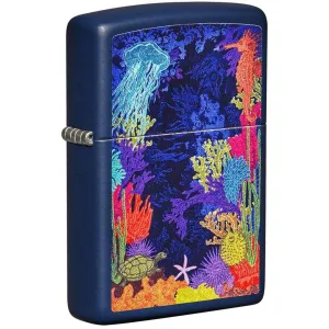Zippo Windproof Pocket Lighter - Sea Life Design Navy Matte Metal | 49409