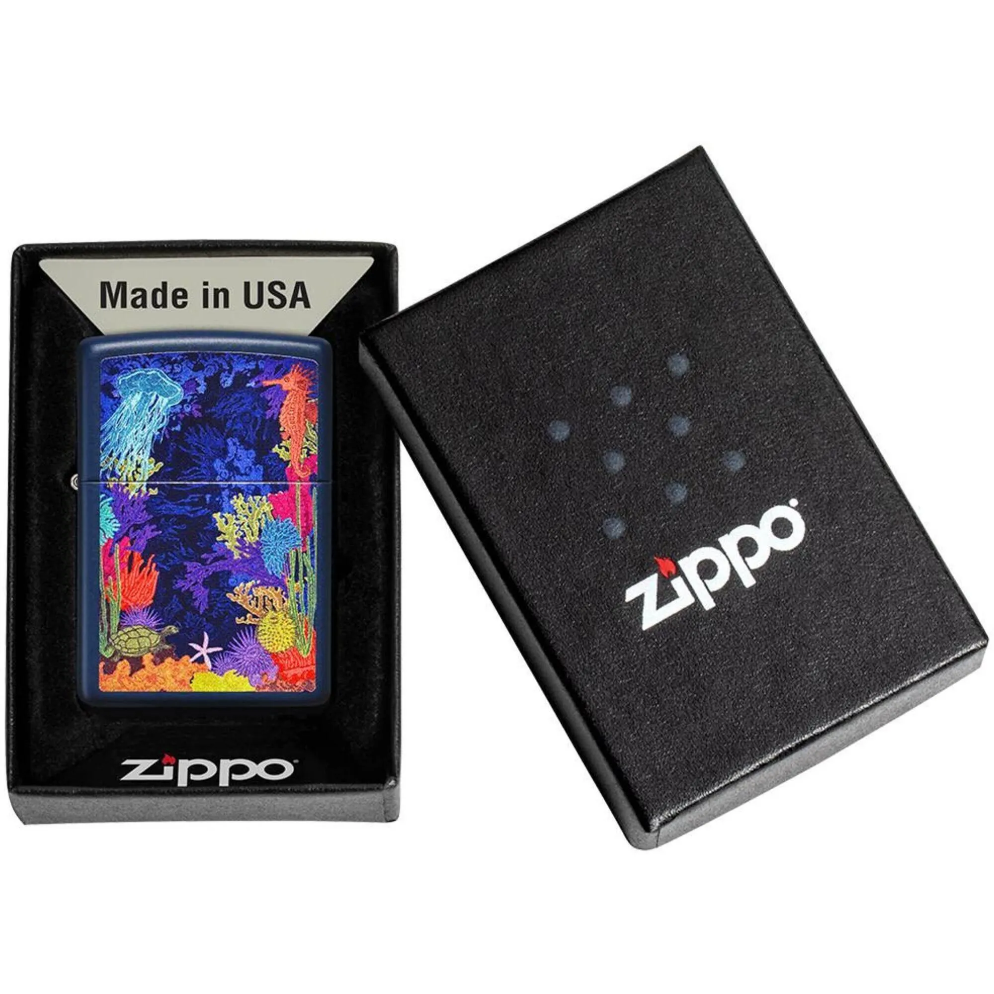 Zippo Windproof Pocket Lighter - Sea Life Design Navy Matte Metal | 49409